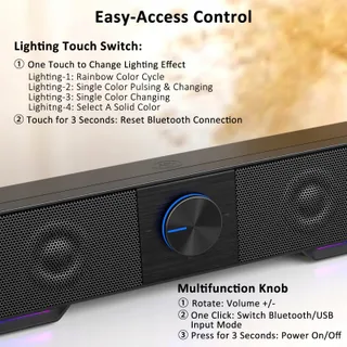 JECOO A40 USB Bluetooth Soundbar PC Zwart — miniatuur 6