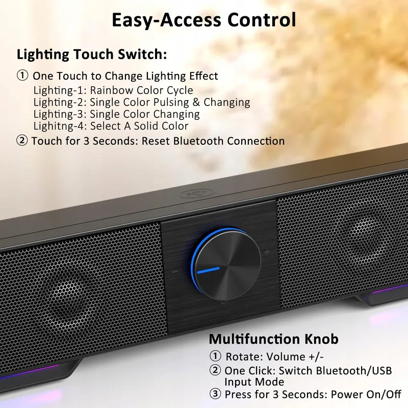 JECOO A40 USB Bluetooth Soundbar PC Zwart — foto 6