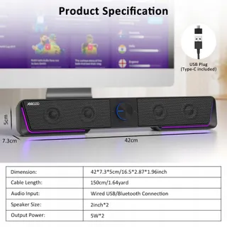 JECOO A40 USB Bluetooth Soundbar PC Zwart — miniatuur 2