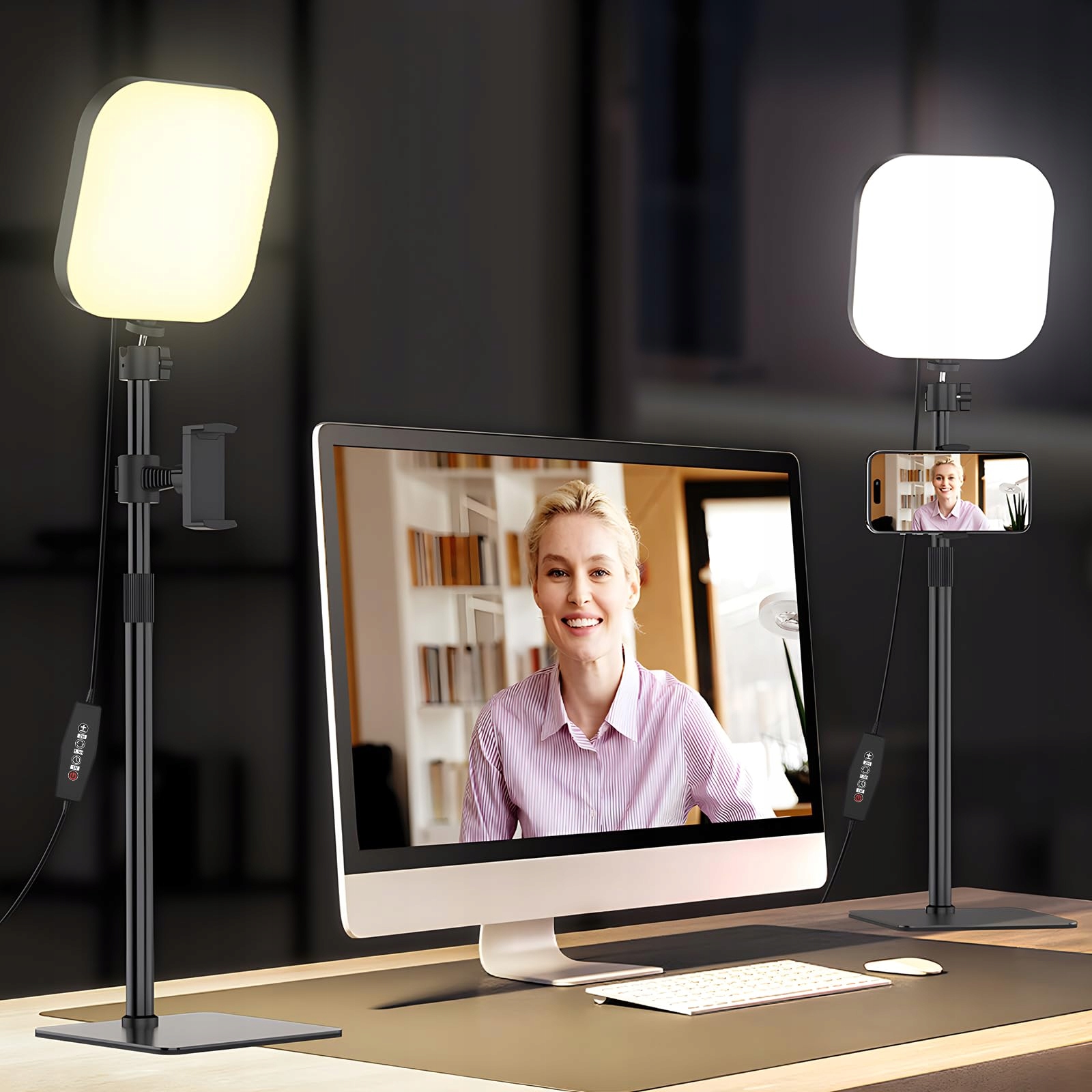 MOJIMDO LED Videolamp 180 Telefoonhouder 3 Kleuren 5 Helderheden