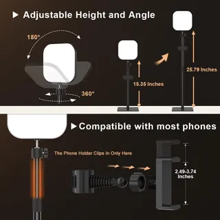 MOJIMDO LED Videolamp 180 Telefoonhouder 3 Kleuren 5 Helderheden — miniatuur 5