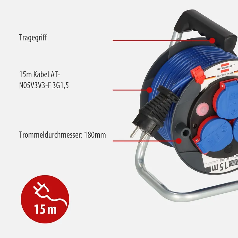BRENNENSTUHL Garant Kompakt Kabelhaspel 15m IP44 Buitengebruik Blauw — foto 3