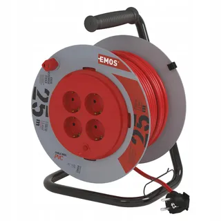 EMOS Kabelhaspel 25m 4 Schuko Stopcontacten 3000W Oververhitting — miniatuur 1