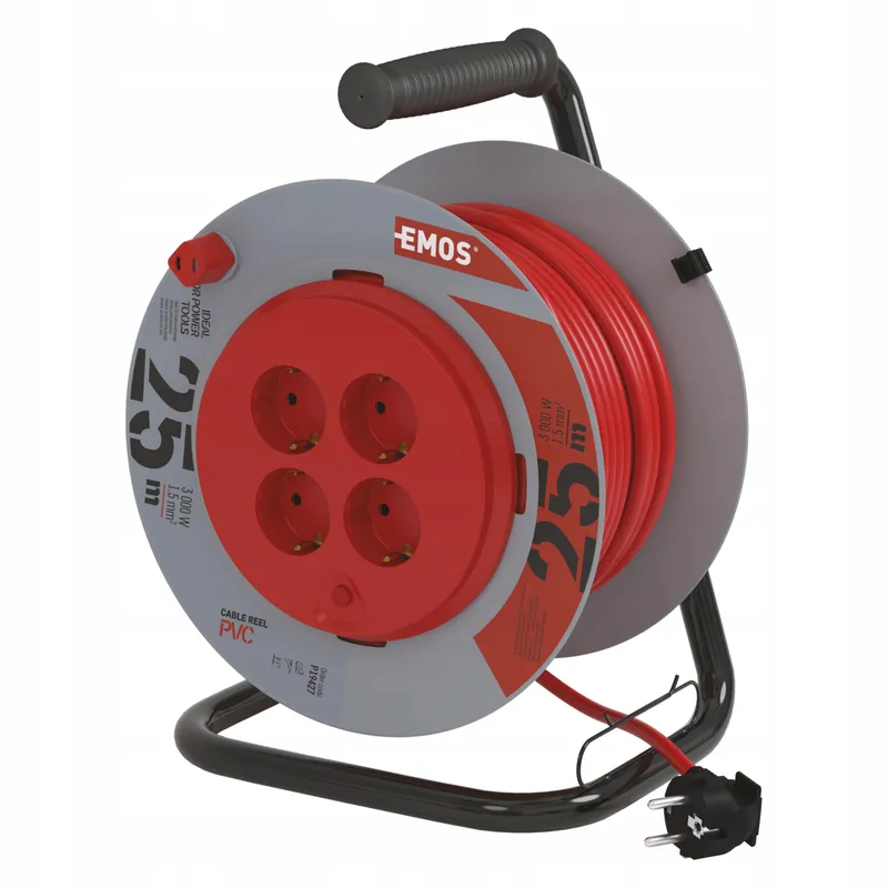 EMOS Kabelhaspel 25m 4 Schuko Stopcontacten 3000W Oververhitting — foto 1