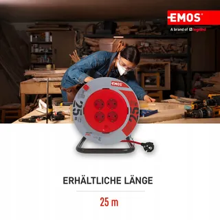 EMOS Kabelhaspel 25m 4 Schuko Stopcontacten 3000W Oververhitting — miniatuur 4