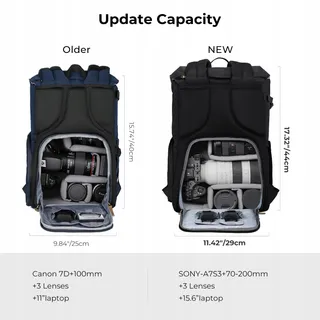 K&F CONCEPT Camerarugzak Rolltop Laptop 15 Inch SLR — miniatuur 6