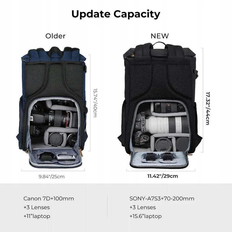 K&F CONCEPT Camerarugzak Rolltop Laptop 15 Inch SLR — foto 6