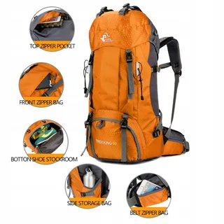 BSEASH Wandelrugzak 60L Waterdicht Licht Regenhoes Goud — miniatuur 3