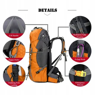 BSEASH Wandelrugzak 60L Waterdicht Licht Regenhoes Goud — miniatuur 4