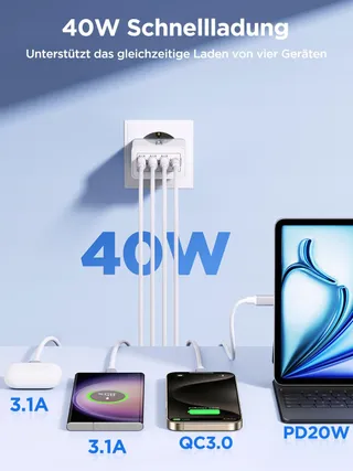 AIONEUS USB Adapter 40W 4 Poorten USB-C USB-A Android — miniatuur 2