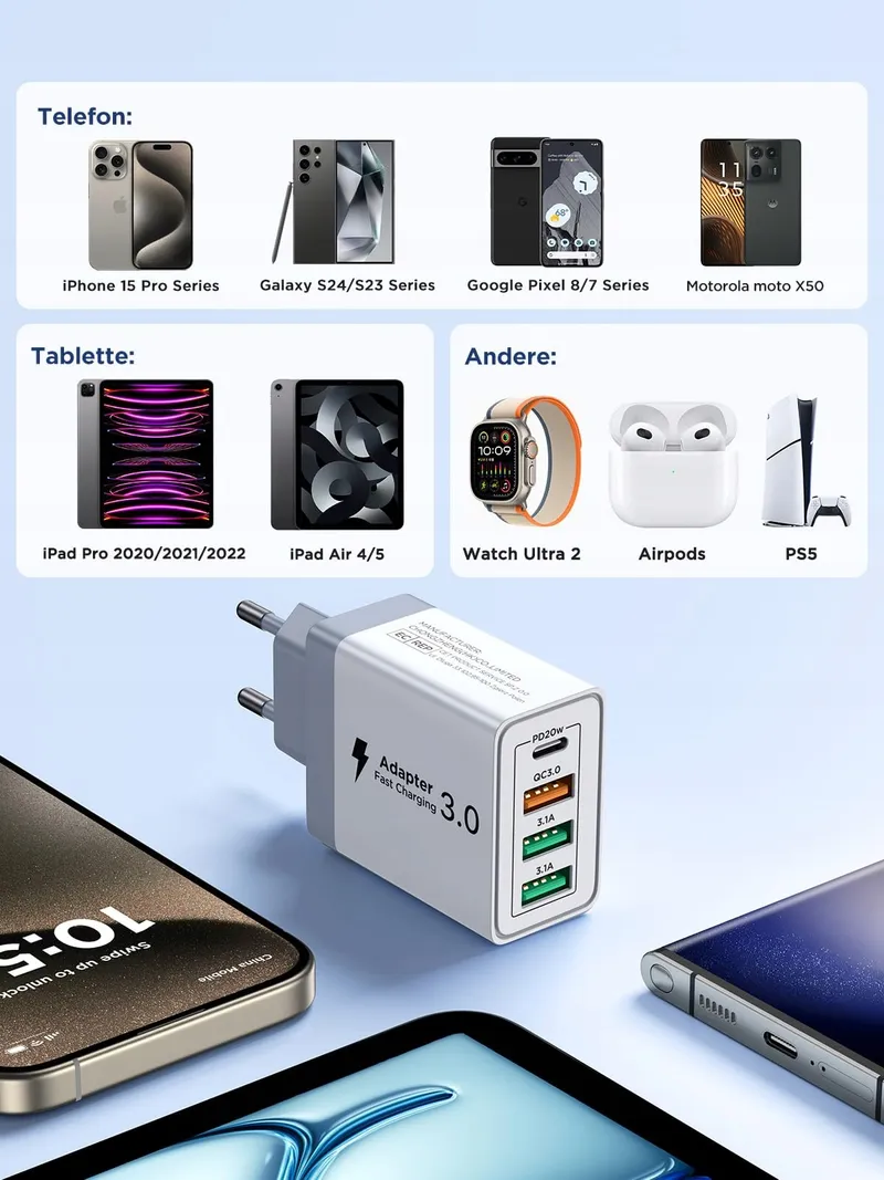 AIONEUS USB Adapter 40W 4 Poorten USB-C USB-A Android — foto 5