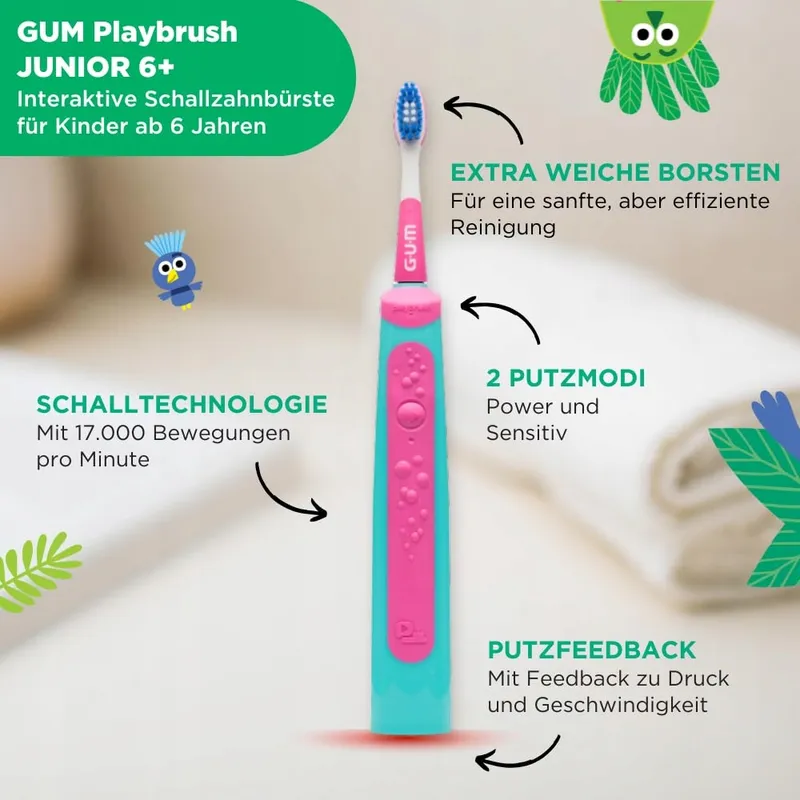 GUM Playbrush Junior Elektrische Tandenborstel Kinderen 6+ Roze — foto 2