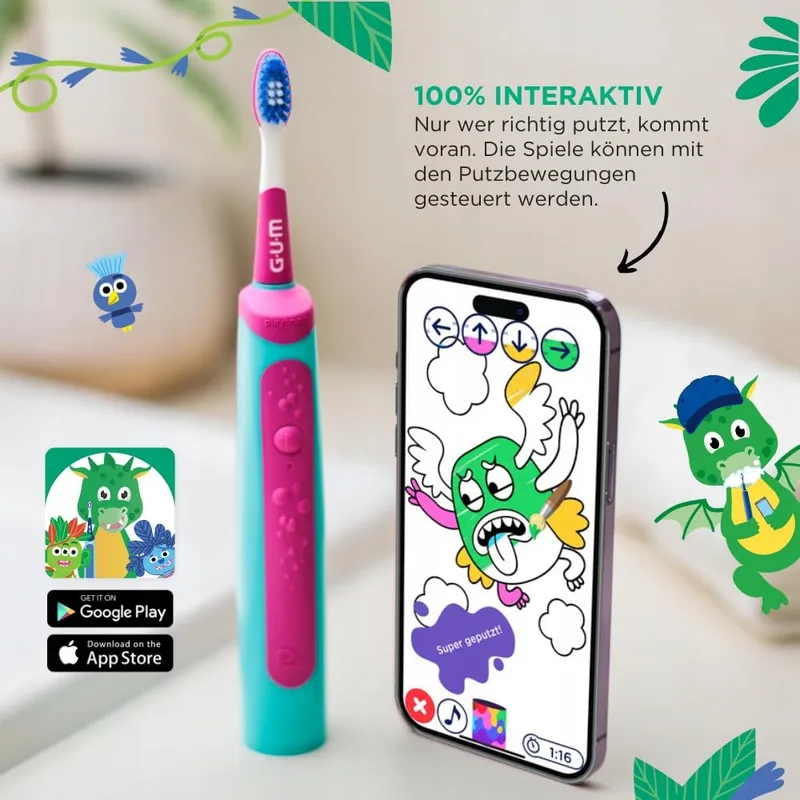 GUM Playbrush Junior Elektrische Tandenborstel Kinderen 6+ Roze — foto 4