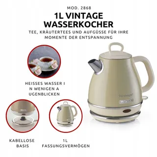 ARIETE Vintage Waterkoker 2868 Draadloos 1L 1600W Beige — miniatuur 5