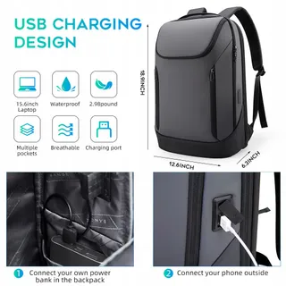 BANGE Business Rugzak Waterdicht 156 Cal Laptop USB Reizen — miniatuur 5