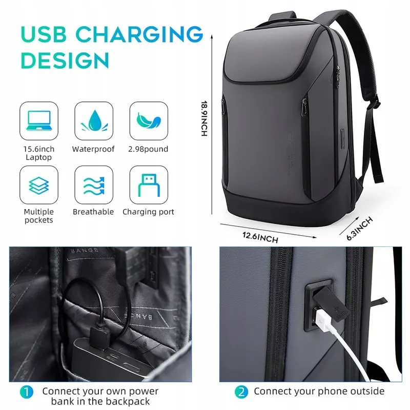 BANGE Business Rugzak Waterdicht 156 Cal Laptop USB Reizen — foto 5