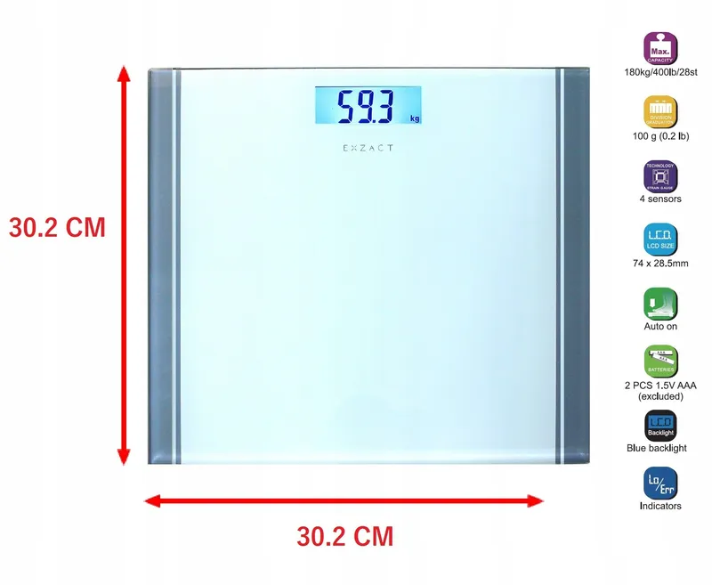 EXZACT Digitale Badkamerweegschaal 180kg LCD Wit β foto 5