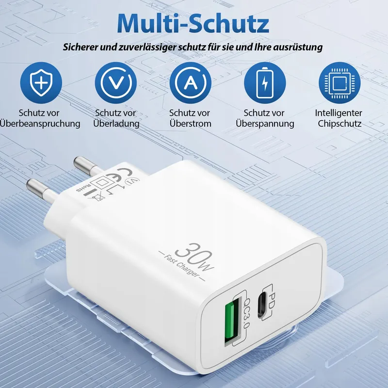 ARCCRA USB C Lader 30W Met Kabel 2m PD 2-Poorts Voor Pixel iPhone iPad — foto 3