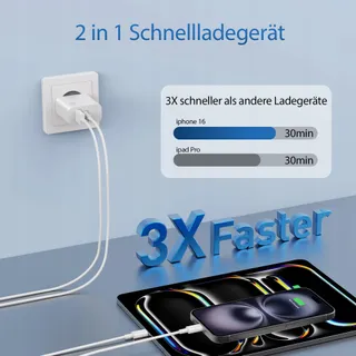 ARCCRA USB C Lader 30W Met Kabel 2m PD 2-Poorts Voor Pixel iPhone iPad — miniatuur 5