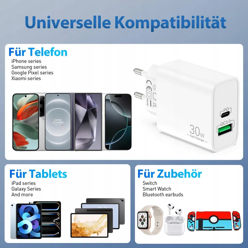 ARCCRA USB C Lader 30W Met Kabel 2m PD 2-Poorts Voor Pixel iPhone iPad — foto 7