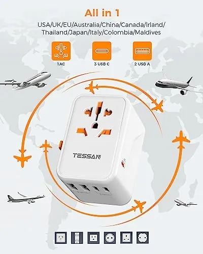 TESSAN GaN Reisadapter 65W Snelladen USB USB C Universeel — foto 2