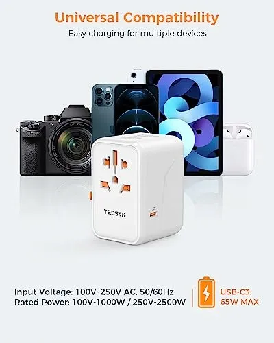 TESSAN GaN Reisadapter 65W Snelladen USB USB C Universeel — foto 6