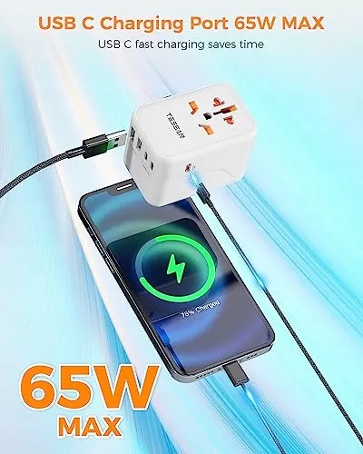 TESSAN GaN Reisadapter 65W Snelladen USB USB C Universeel — foto 4