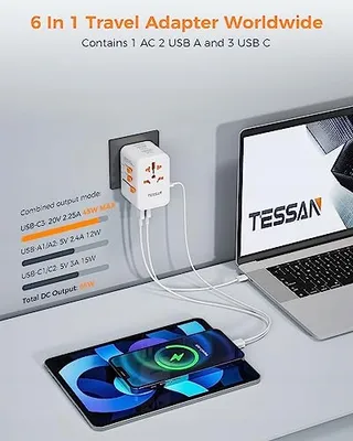 TESSAN GaN Reisadapter 65W Snelladen USB USB C Universeel — miniatuur 3