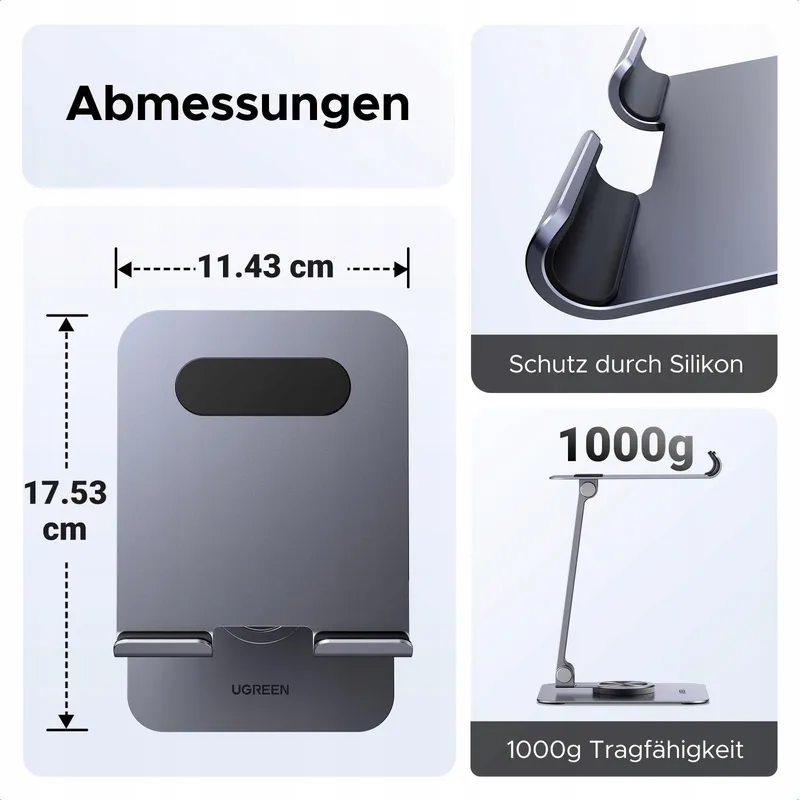 UGREEN Tabletstandaard 360 Draaibaar Verstelbaar Compatibel iPad iPhone — foto 5