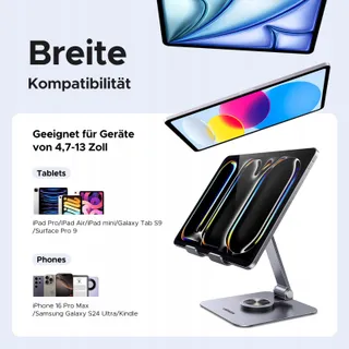 UGREEN Tabletstandaard 360 Draaibaar Verstelbaar Compatibel iPad iPhone — miniatuur 7