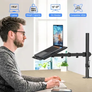 SUPTEK MD6421TP004 Monitorarm 2-in-1 Met Laptophouder Verstelbaar — miniatuur 3
