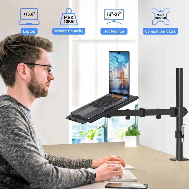 SUPTEK MD6421TP004 Monitorarm 2-in-1 Met Laptophouder Verstelbaar — foto 3