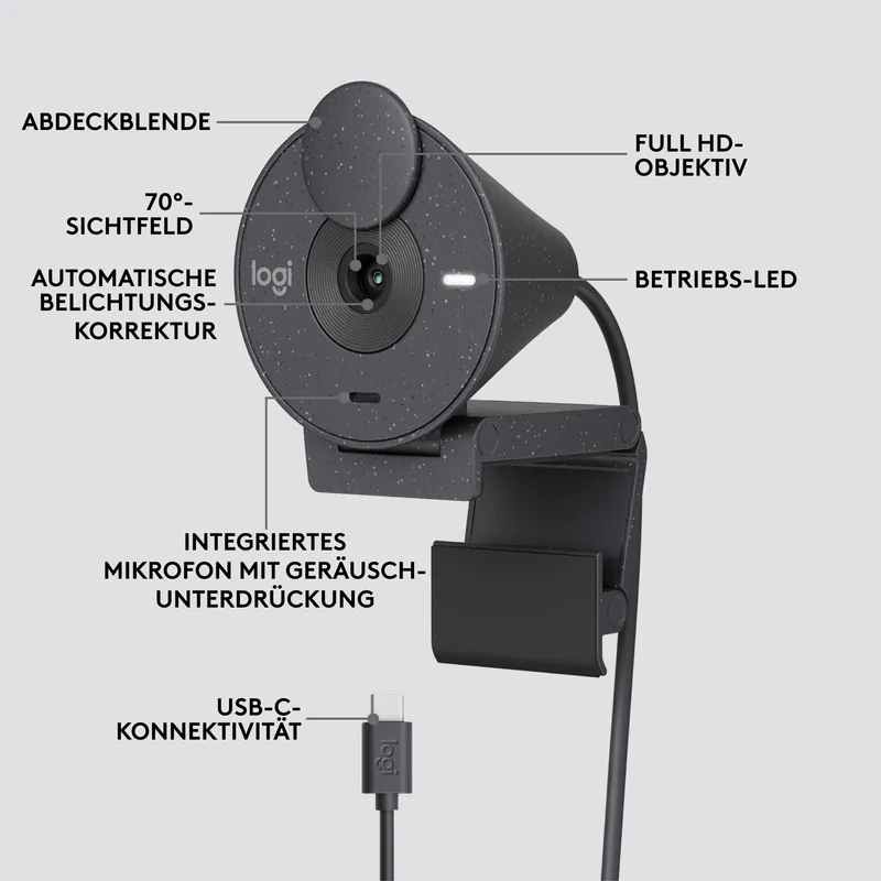 LOGITECH Brio 300 Webcam Full HD Microfoon USB-C Grafiet — foto 7