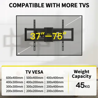ALPHAMOUNT TV Wandbeugel 37-75" Kantelbaar 45kg VESA 200x100-600x400 — miniatuur 6
