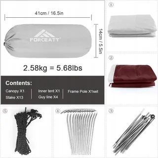 FORCEATT Tent 2-Persoons Waterdicht Licht Camping Trekking — miniatuur 5