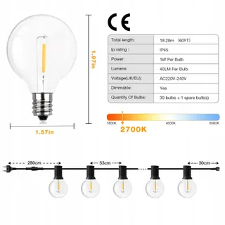 GPATIO LED Lichtketting Buiten 18M Warm Wit Waterdicht — miniatuur 6