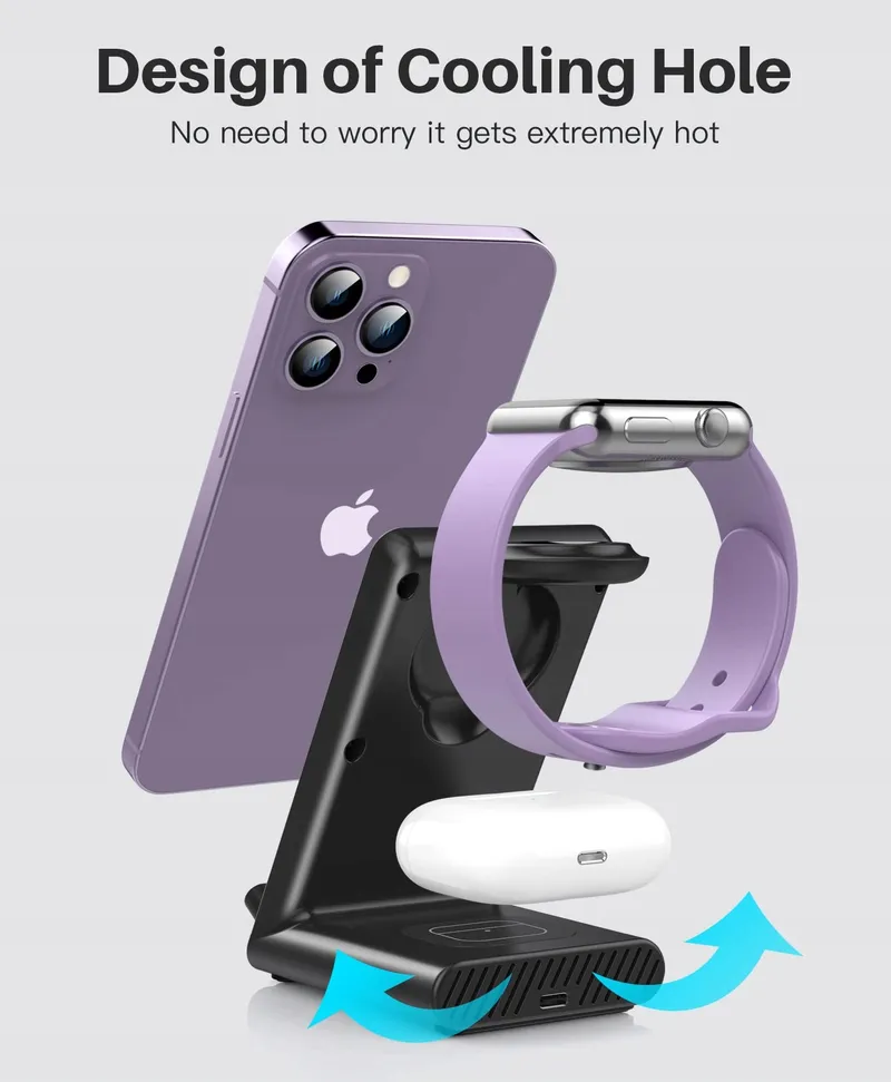 YLLZI Draadloze Oplader 3-in-1 iPhone Apple Watch AirPods Pro — foto 6