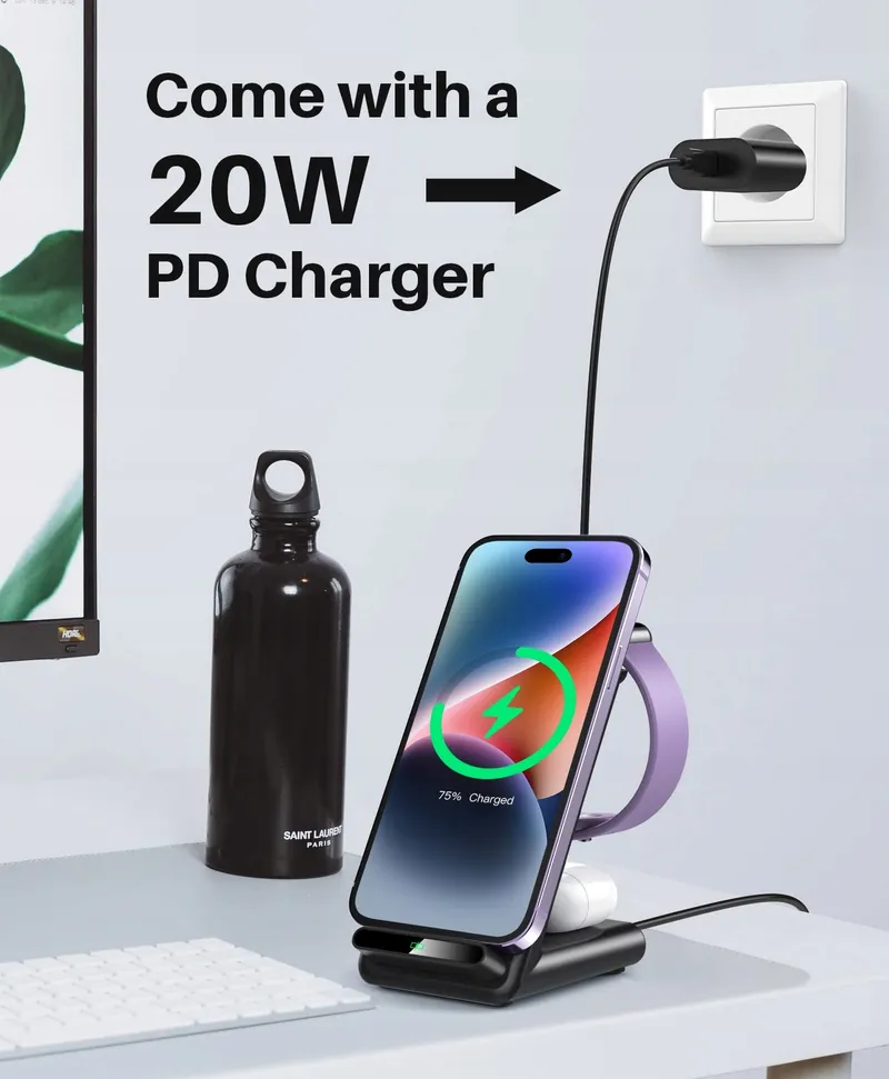 YLLZI Draadloze Oplader 3-in-1 iPhone Apple Watch AirPods Pro — foto 5