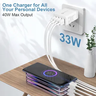 Universele USB Oplader 33W 4-Poorts QC 3.0 Samsung iPhone iPad — miniatuur 2