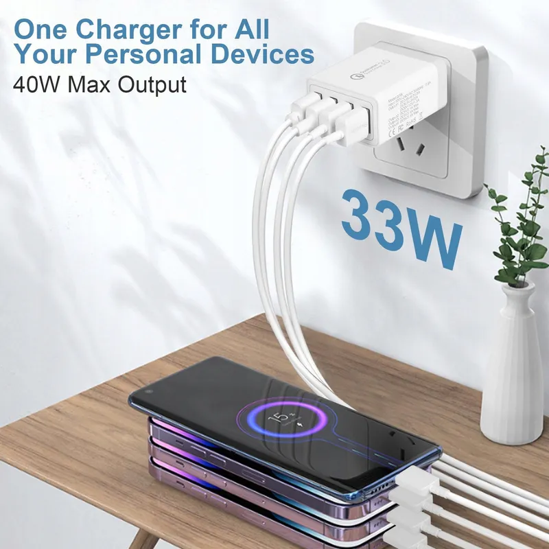 Universele USB Oplader 33W 4-Poorts QC 3.0 Samsung iPhone iPad — foto 2