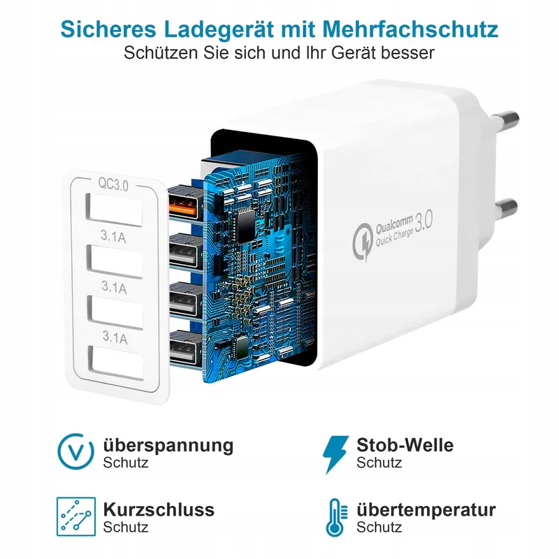 Universele USB Oplader 33W 4-Poorts QC 3.0 Samsung iPhone iPad — foto 5