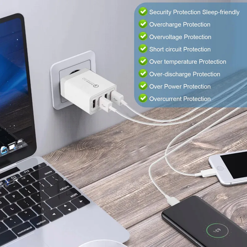 Universele USB Oplader 33W 4-Poorts QC 3.0 Samsung iPhone iPad — foto 7
