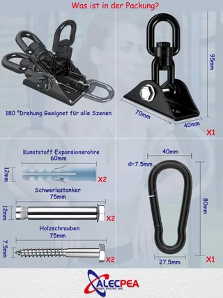 ALECPEA Plafondhaak RVS 450kg Hangstoel 360° Draaibaar — miniatuur 7