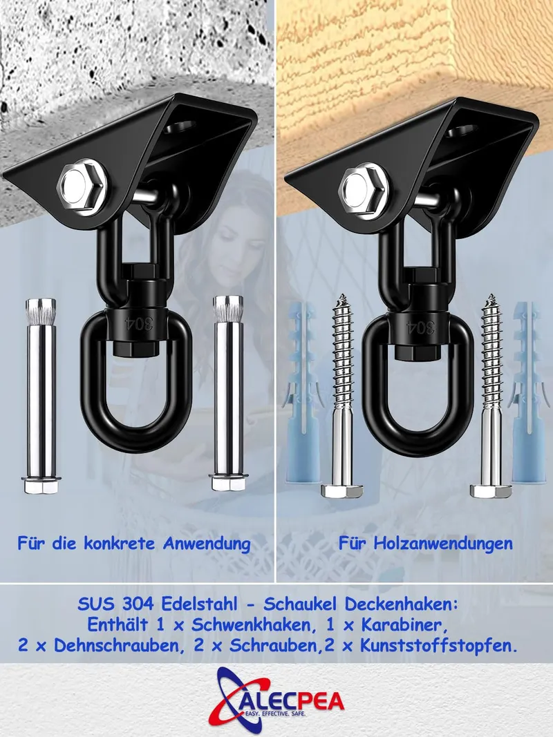 ALECPEA Plafondhaak RVS 450kg Hangstoel 360° Draaibaar — foto 3