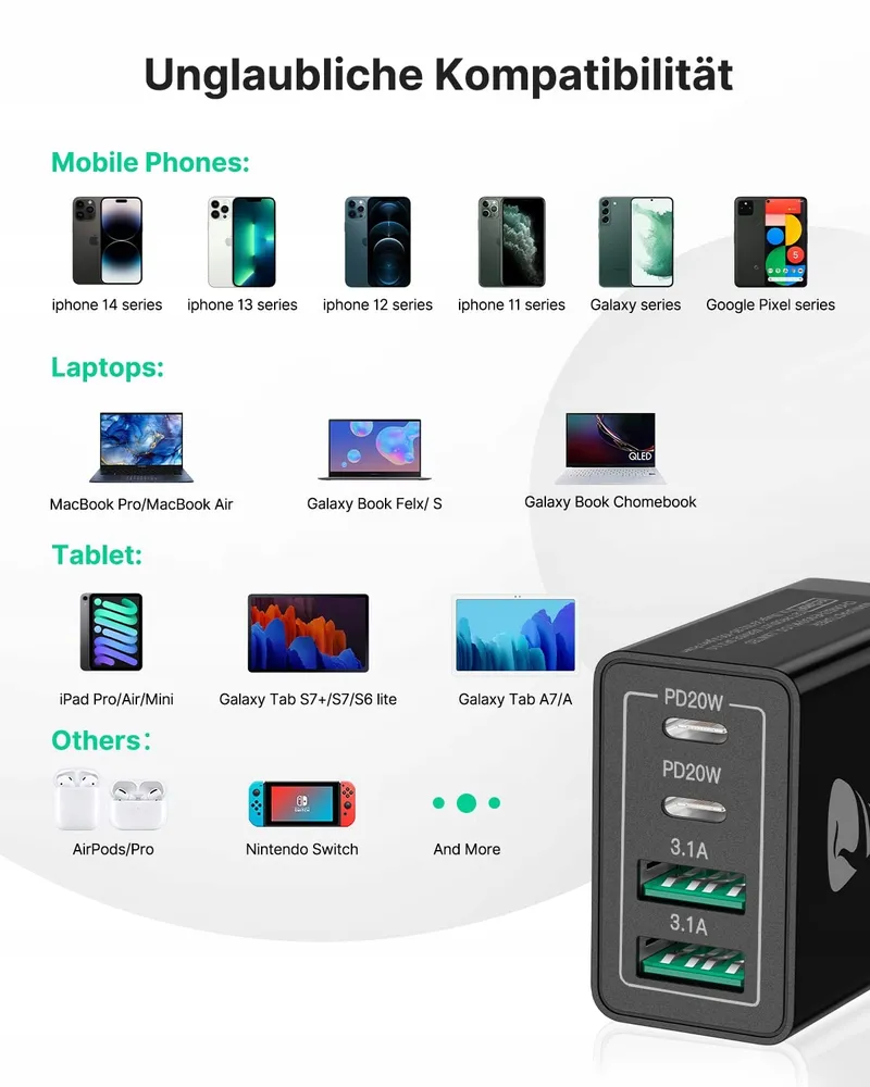 AIONEUS USB-C Oplader 40W 4-Port Snelladen PD 3.0 — foto 6