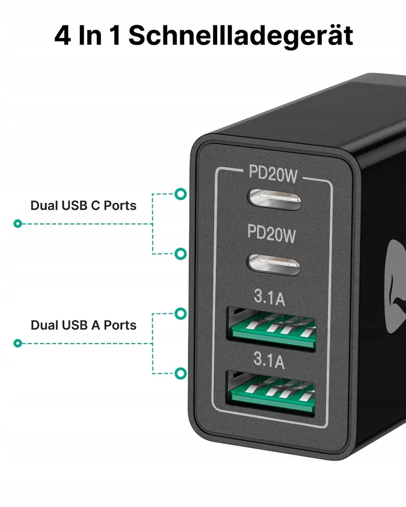 AIONEUS USB-C Oplader 40W 4-Port Snelladen PD 3.0 — foto 3