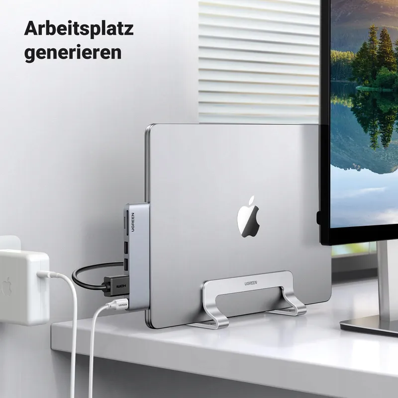 UGREEN Verticale Aluminium Laptopstandaard Zilver — foto 6