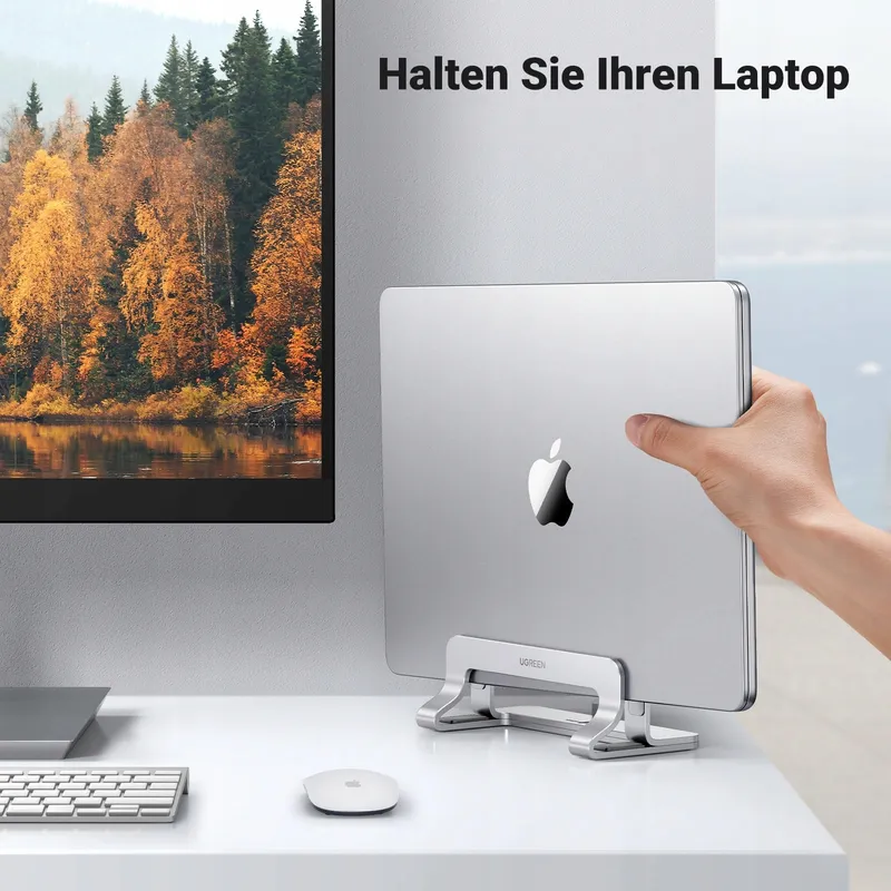 UGREEN Verticale Aluminium Laptopstandaard Zilver — foto 2