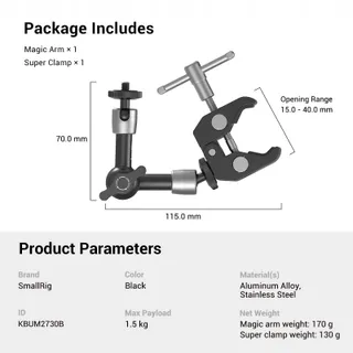 SMALLRIG Magic Arm 5 Inch Super Klem Monitor LED Licht — miniatuur 6