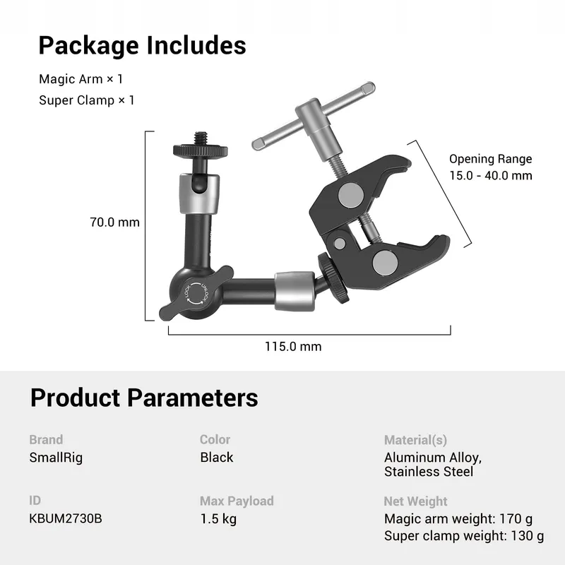 SMALLRIG Magic Arm 5 Inch Super Klem Monitor LED Licht — foto 6